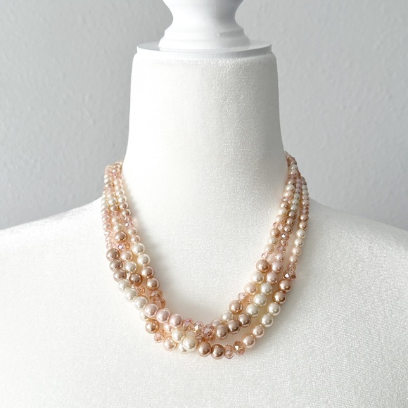 Jewelry 49 Twisted Faux Champagne Rose Gold Multi Strand Pearl Statement Necklace Poshmark